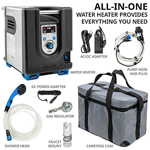 Hike Crew Portable Propane Water Heater & Shower Pump w/Built-in Battery | Compact Outdoor Cleaning & Showering System w/LCD