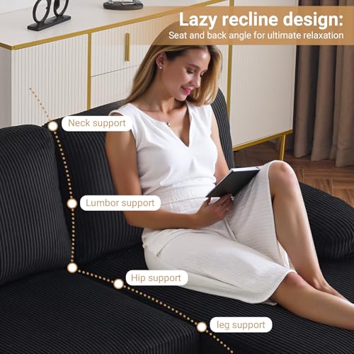 VINGLI 110" Sectional Couches for Living Room,U Shaped Couch with Double Chaise, 4-Seat Sofa Set with Chenille Fabric for Home Furniture,Forest Green