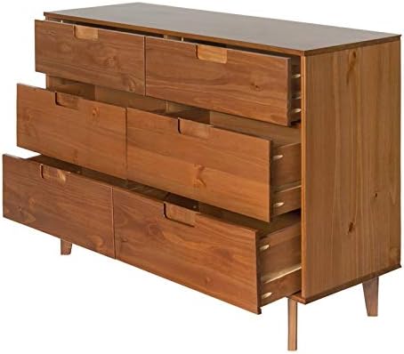 Allora Mid-Century Modern 6 Drawer Pine Wood Bedroom Double Dresser, Storage Drawer Console Organizer Closet Hallway for Living Room
