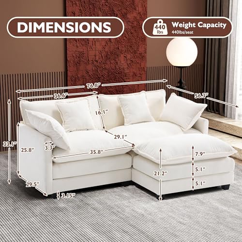 Ihanherry 111.4" U Shaped Modern Cloud Sofa Modular Sectional Couch with 2 Ottoman, 5-Seat Chenille Deep Seat Sofa with Pillow for Living Room
