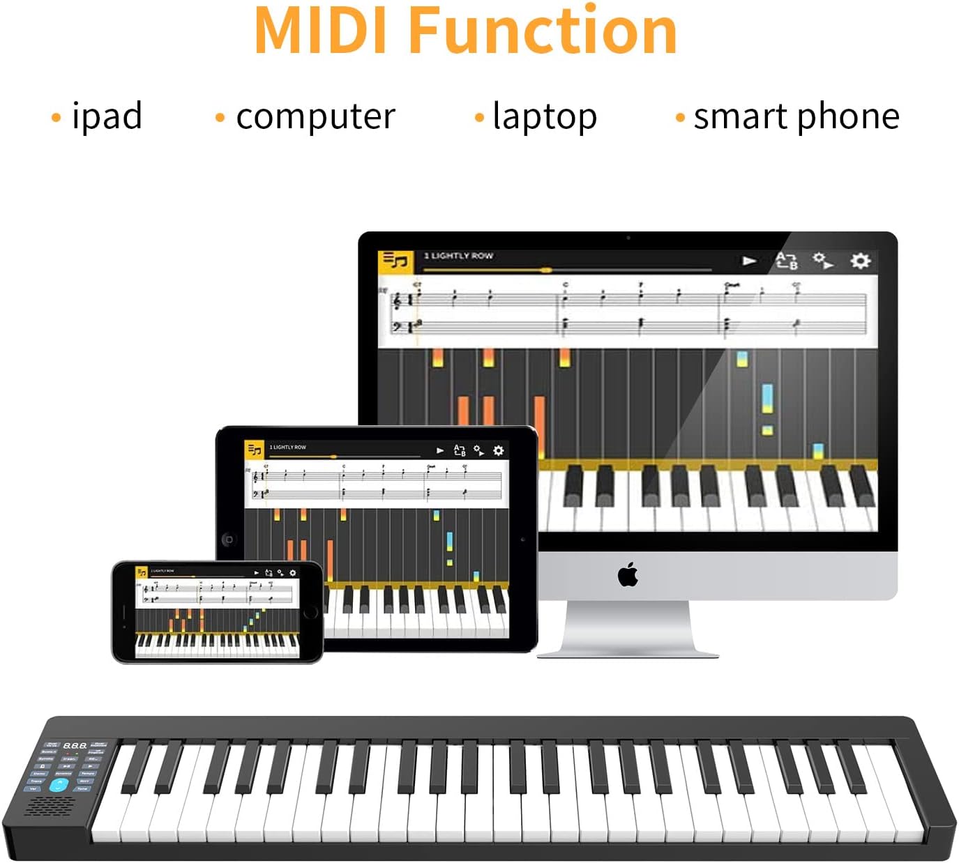 KONIX 61 Keys Keyboard Piano for Beginners, Electric Piano with MIDI Function, Portable Piano with 129 Tones, 128 Rhythms, 30 Demo Songs