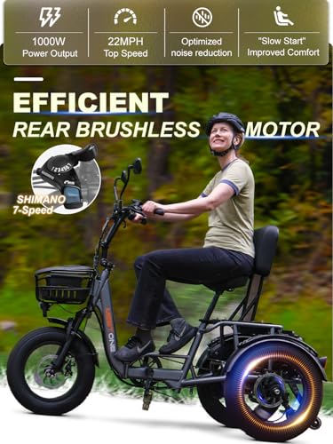 Breeze Pro Folding Electric Tricycle for Adults, 1200W 48V 20AH, 18‘’×4'' Fat Tire Electric Trike, 22MPH 100Miles E-trike, 3 Wheel Electric Bike