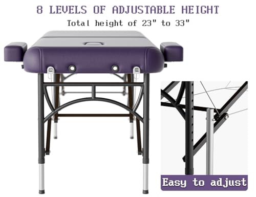 Professional Massage Table Portable 3 Fold Premium Memory Foam Aluminium Leg Hold Up to 1100LBS 8 Heights Adjustable with Carrying Bag Black