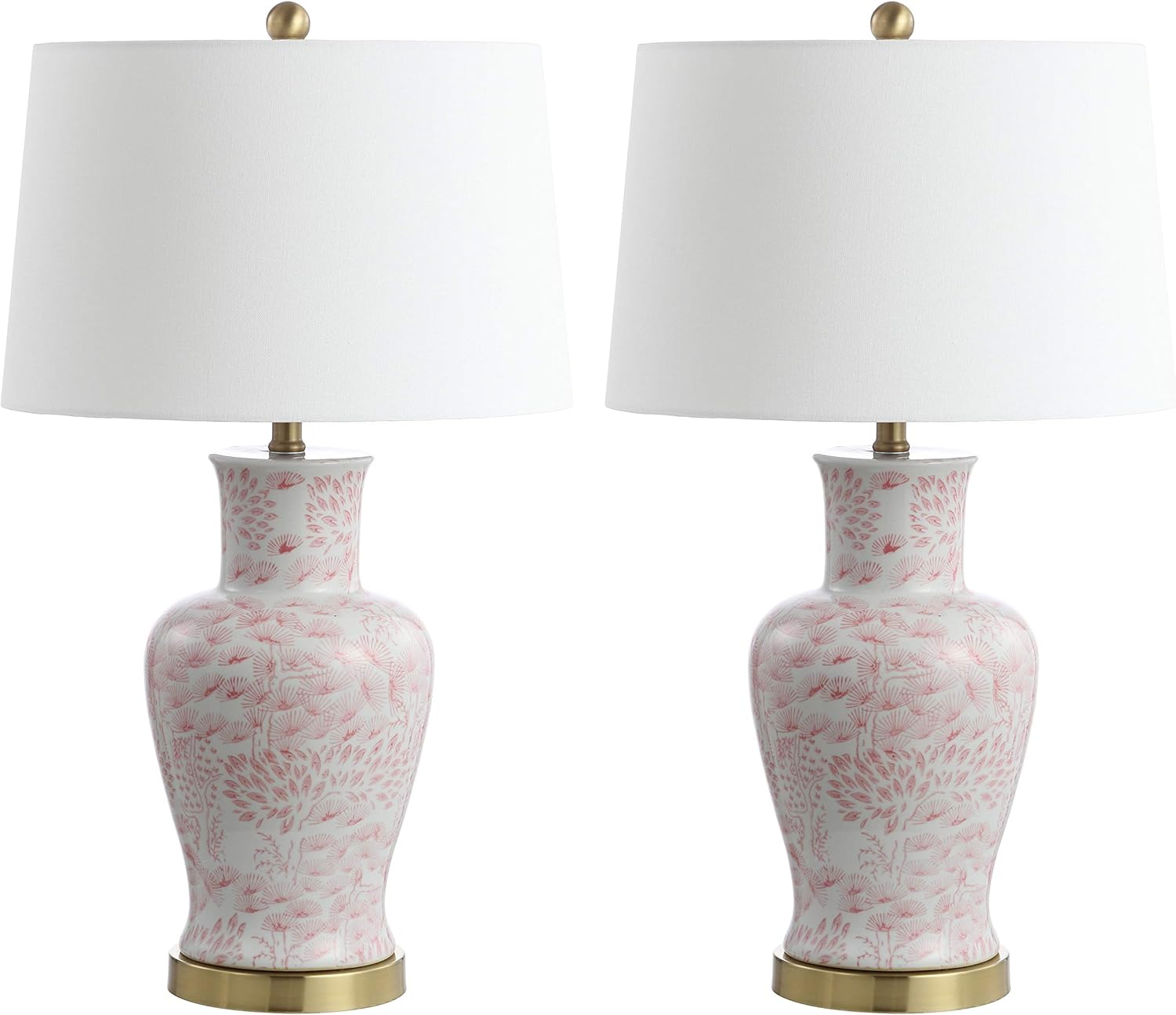 SAFAVIEH Lighting Collection Calli Pink/ White Chinoiserie 28-inch Bedroom Living Room Home Office Desk Nightstand Table Lamp Set of 2 (LED Bulbs
