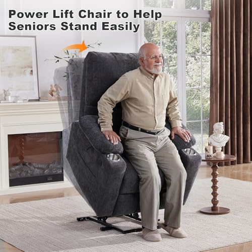 Power Lift Recliner Chair with Extended Footrest, Electric Lift Recliner Chair with Heat and Massage for Elderly, Lift Chair Cup Holders