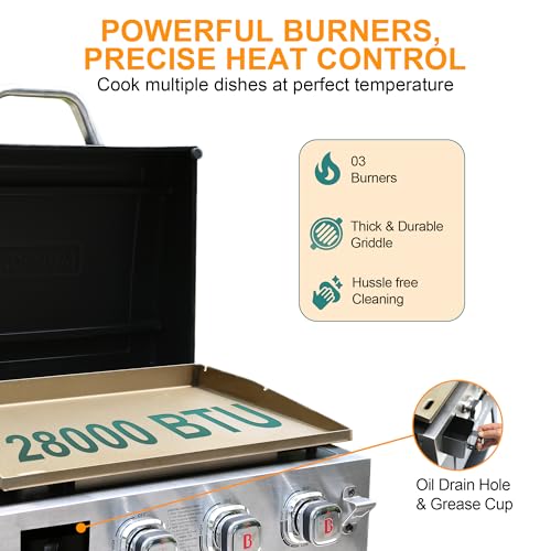 Brand-Man Griddle Grill Combo 6-Burner, 2 in 1 Versatile Propane Gas Grill and Griddle with Double Stainless Steel Lids