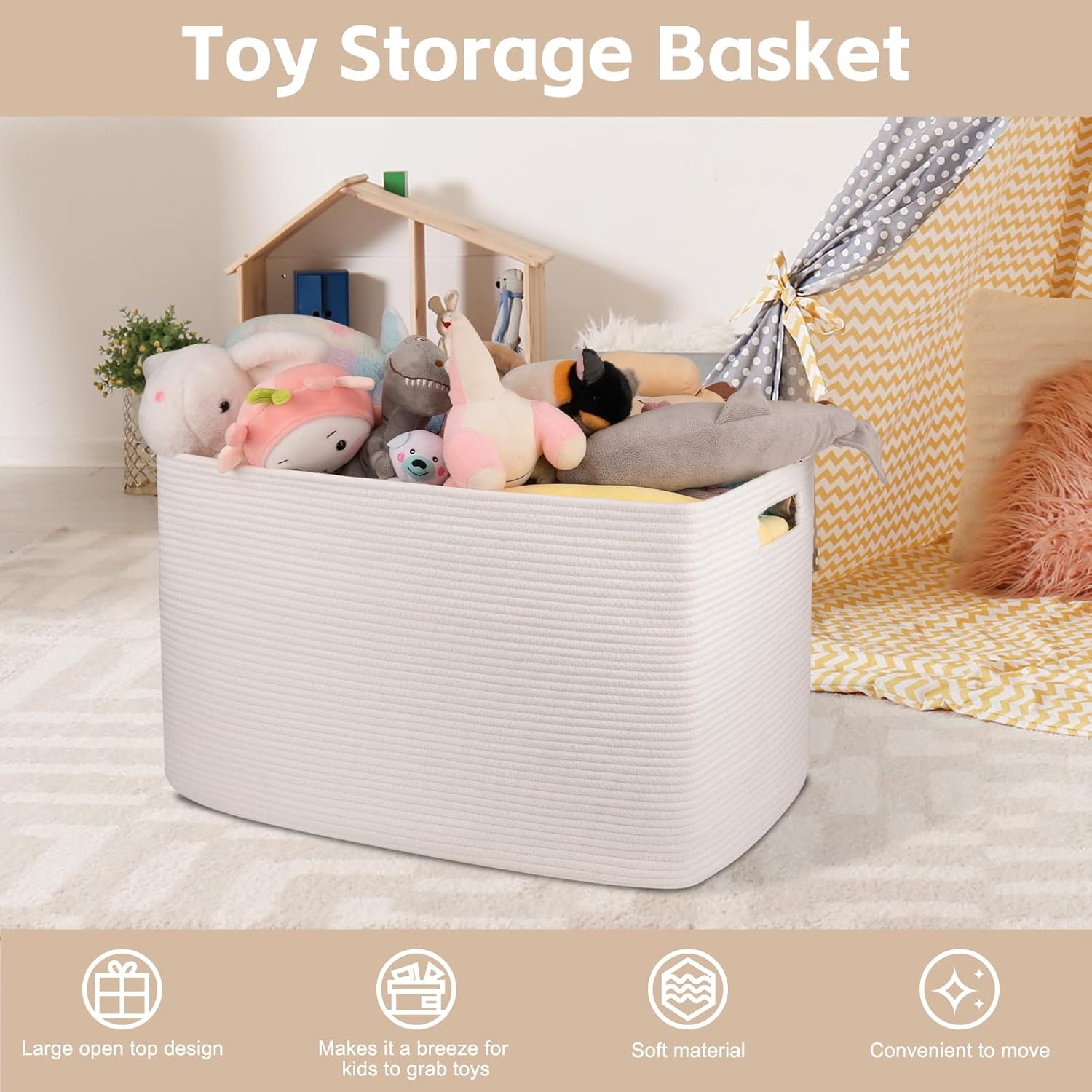 118L XXXLarge Cotton Rope Storage Basket, Oversized Blanket Basket, Used for Organizing Dirty Clothes in Living Room, Bedroom, Nursery