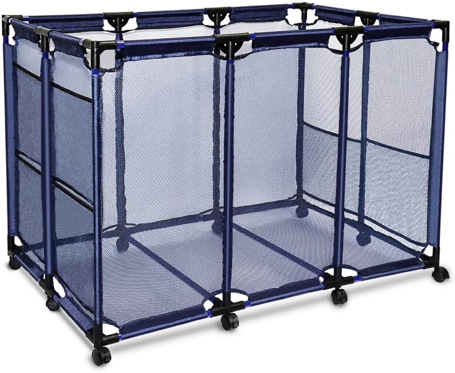 Cosaving Pool Storage Bins Rolling Pool Storage Cart Organizer with Nylon Mesh Large Capacity with Iron Tube, 37 L x 25 W x 36 H Blue Pack of 2