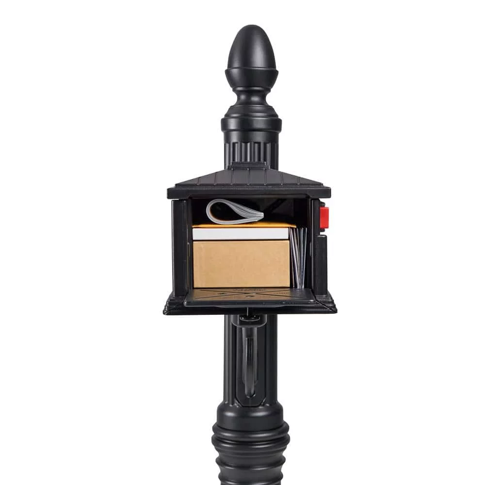 Architectural Mailboxes Stratford All-in-One, Medium, Plastic, Mailbox & Post Combo, Black, SC000B01