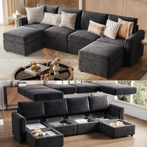 LINSY HOME Modular Sectional Sofa, Convertible U Shaped Sofa Couch with Storage, Memory Foam, Modular Sectionals with Ottomans