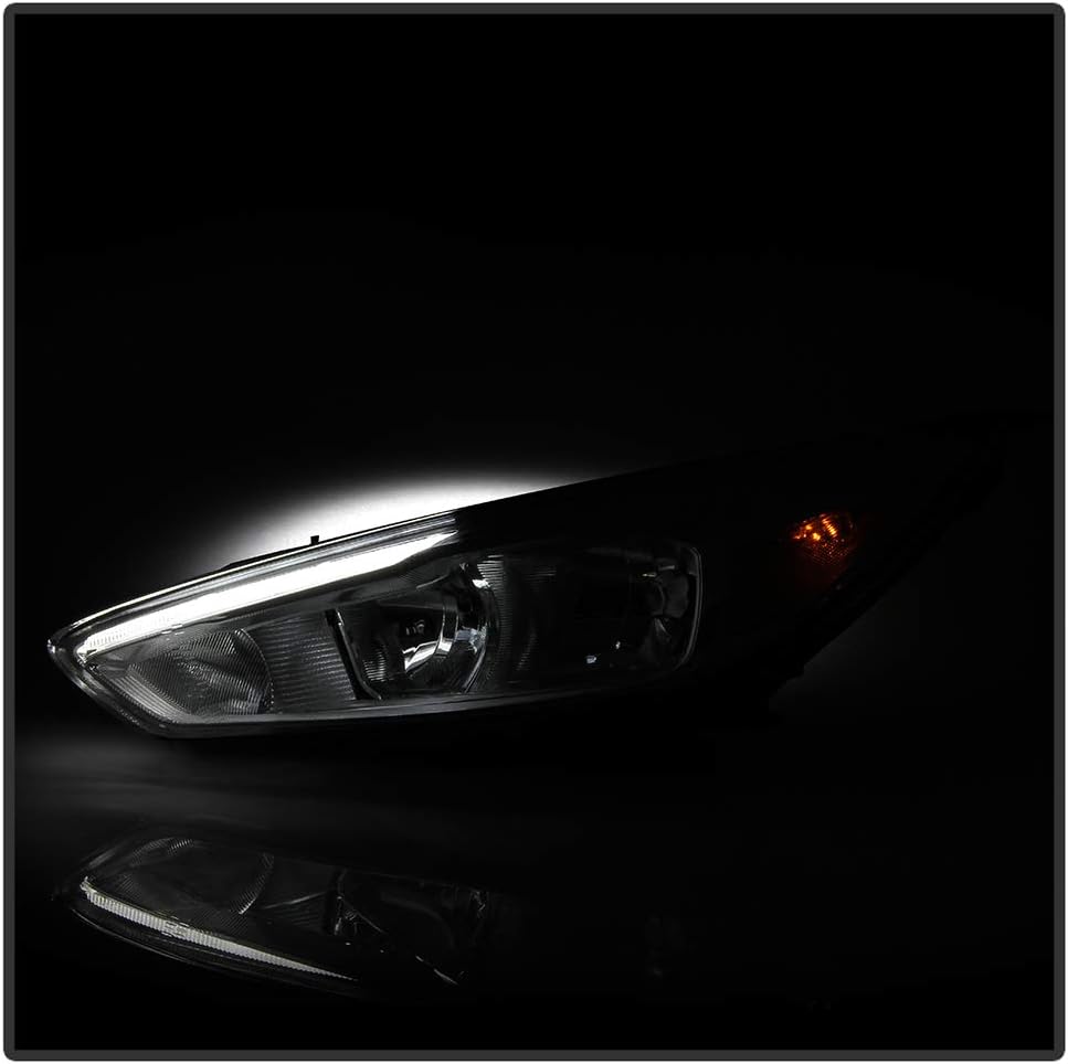 ACANII - For [Halogen Model w/LED DRL] 2015 2016 2017 2018 Ford Focus Chrome Housing Headlights Headlamps Assembly Pair