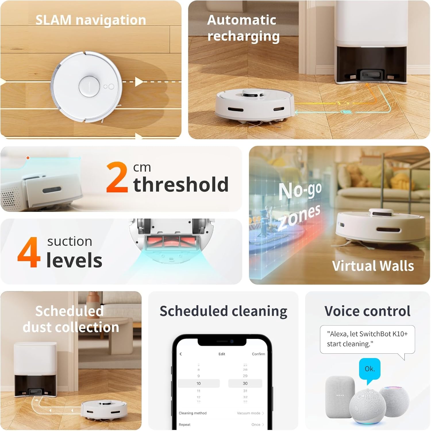 SwitchBot Mini Robot Vacuum K10+, Self-Emptying Base for 70 Days of Cleaning, LiDAR Navigation, Robot Vacuum and Mop Combo with Custom Cleaning