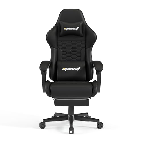 Gaming Chair, Computer Office Chair with Footrest, Linkage Armrests and Lumbar Support, High Back Ergonomic Gamer Chairs for Adults, Blue Fabric