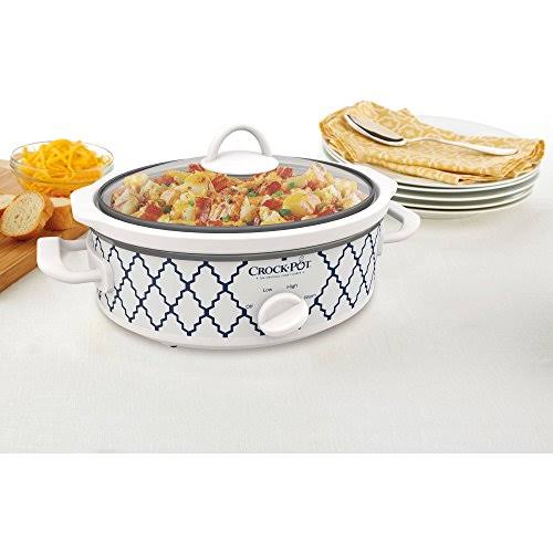 Crock-pot Casserole Crock Mini Oval Slow Cooker, 2.5-Quart, Blue White/ Trellis