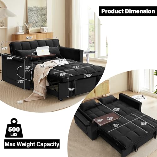 WIIS' IDEA Convertible Sofa Bed,3 in 1 Velvet Sleeper Sofa Pull-Out Bed