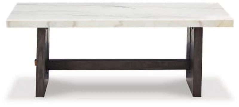 Signature Design by Ashley Burkhaus Traditional Rectangular Coffee Table with Marble Tabletop, Dark Brown & White