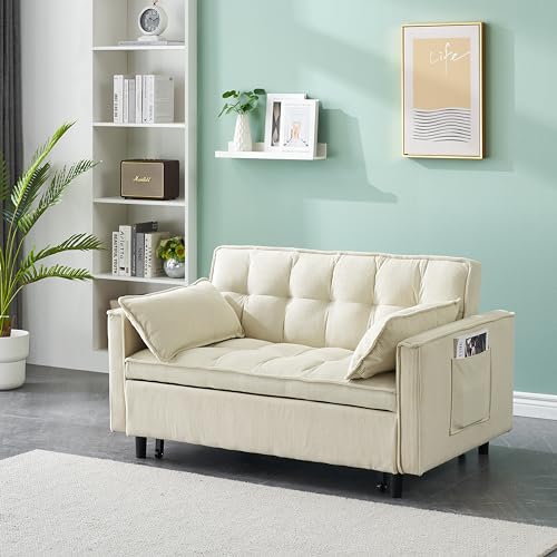 Convertible Sofa Bed, Pull Out Couch Corduroy Loveseat Sofa Cama Twin Size, Futon Sofa Bed, Foldable Lounge Sleeper Sofa with Pullout Bed