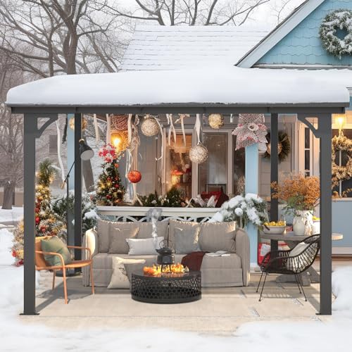 AECOJOY 10&rsquo; x 10&rsquo; Gazebo, Wall Mounted Gazebos Pergola on Clearance, Outdoor Patio Lean to Gazebo Awnings for Deck, Porch