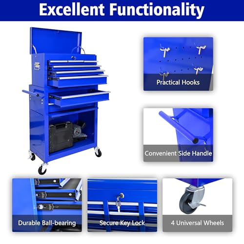 5-Drawer Rolling Tool Chest, Modular Tool Cabinet with Brake Casters & Removable Drawers, Workshop Toolbox Cart for Factory/Garage, Black