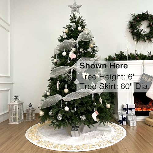 72-Inch Victorian Velvet Christmas Tree Skirt with Gold Damask Embroidery and Plush Lace Ties, Burgundy
