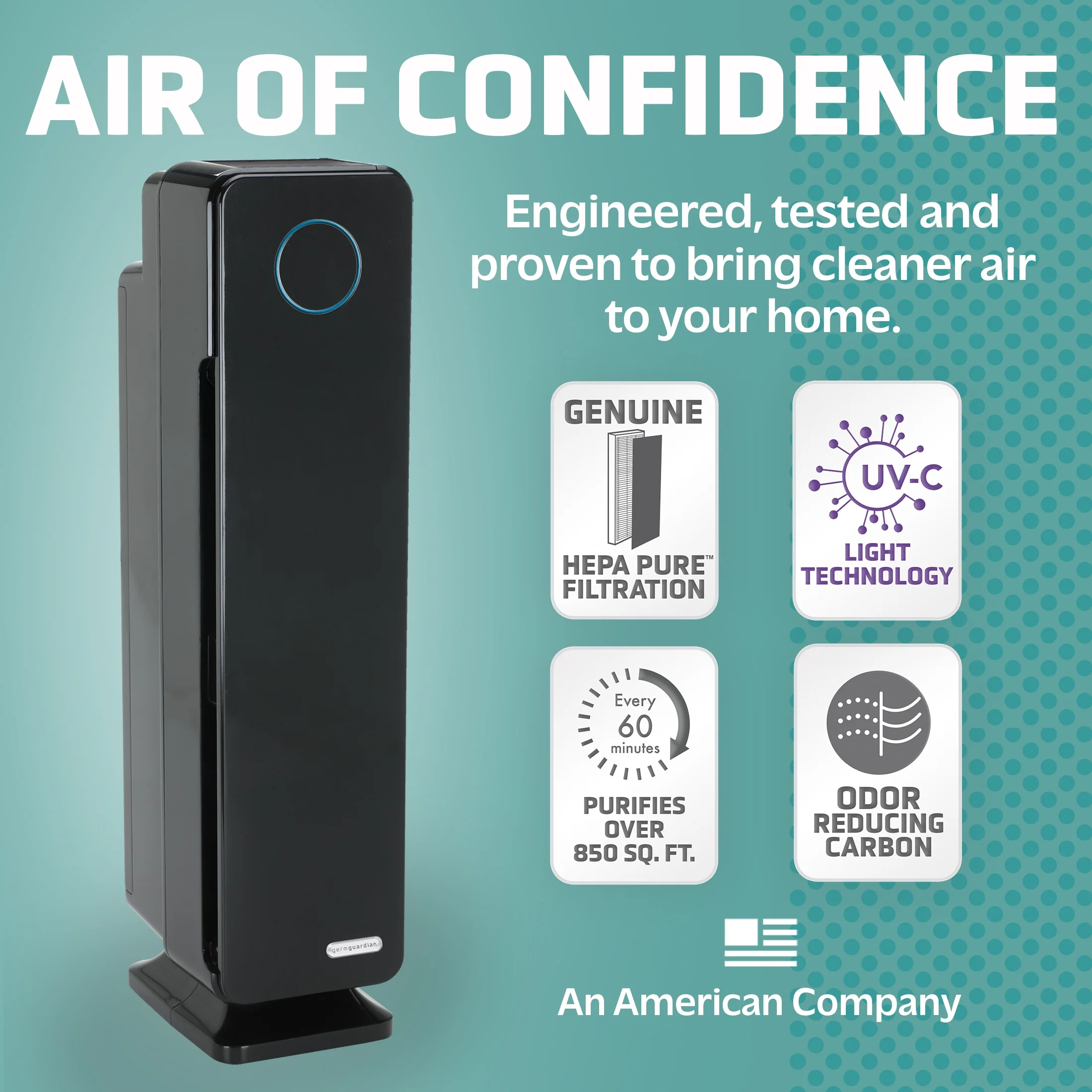 GermGuardian Tower Air Purifier with HEPA Filter, UV-C, Removes Odors, Mold, 870 Sq. ft., AC5350B