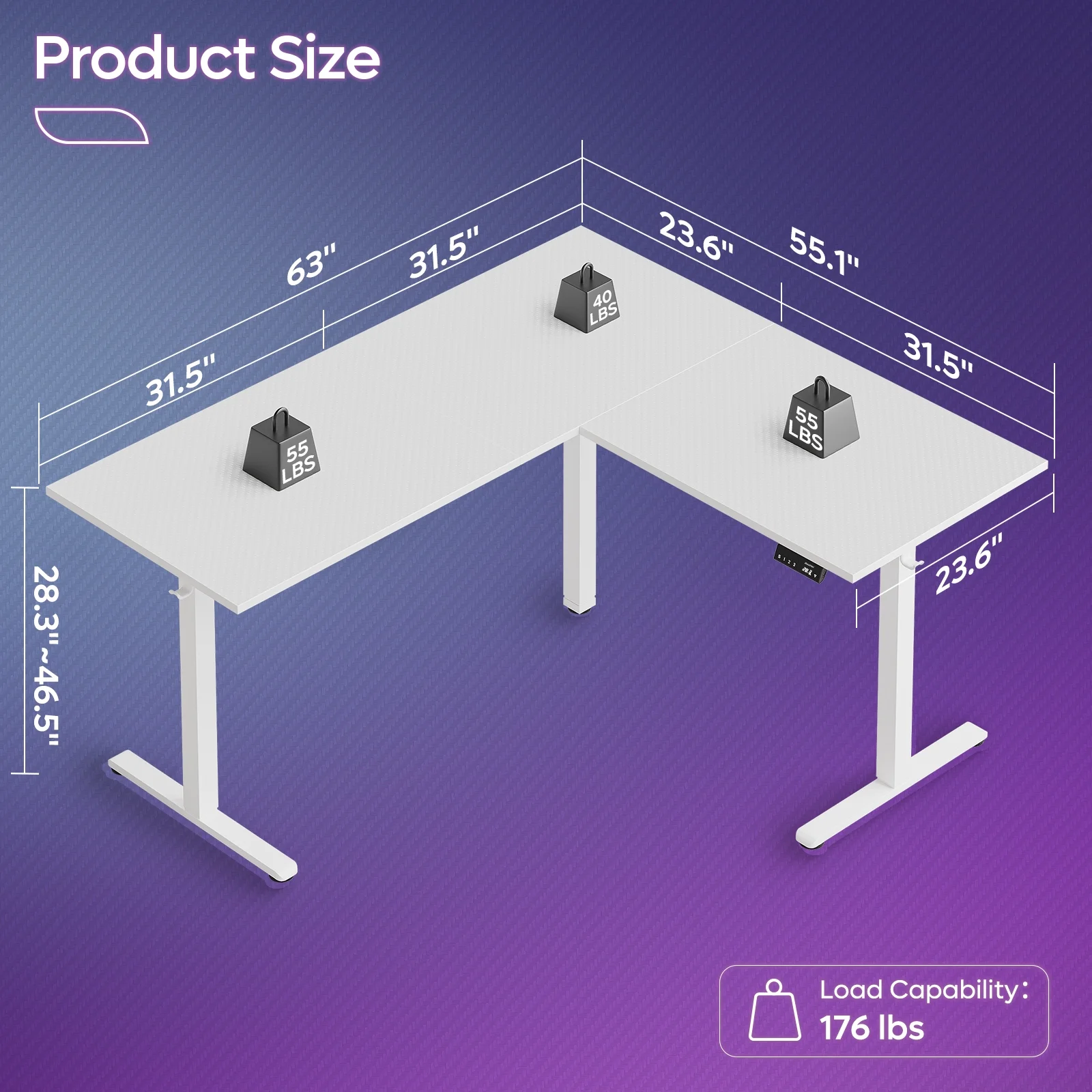 Bestier L-Shaped Standing Desk 63" x 55.1" Electric Stand Up Height Adjustable Home Office Table Computer Workstation in Carbon Fiber White