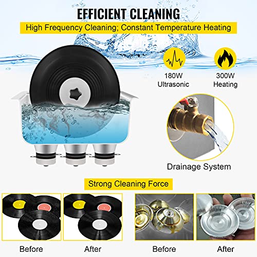VEVOR Ultrasonic Vinyl Record Cleaner 6L 40kHz Vinyl Ultrasonic Cleaning Machine Knob Control Record Ultrasonic Cleaner 4 Records Vinyl Sonic Cleaner