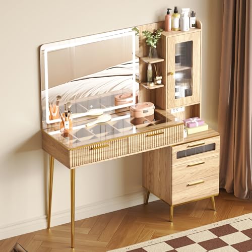 47.24" Big Modern Vanity Desk with Mirror and Lights, Vanity Desk with 29.53" HD Lighted Mirror