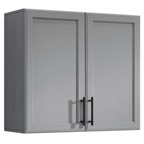 Wall Storage Cabinet - Kitchen Laundry Wall Amount Cabinet with Two Shaker Doors and Shelf, in Grey, 24'Wx2 Pcs