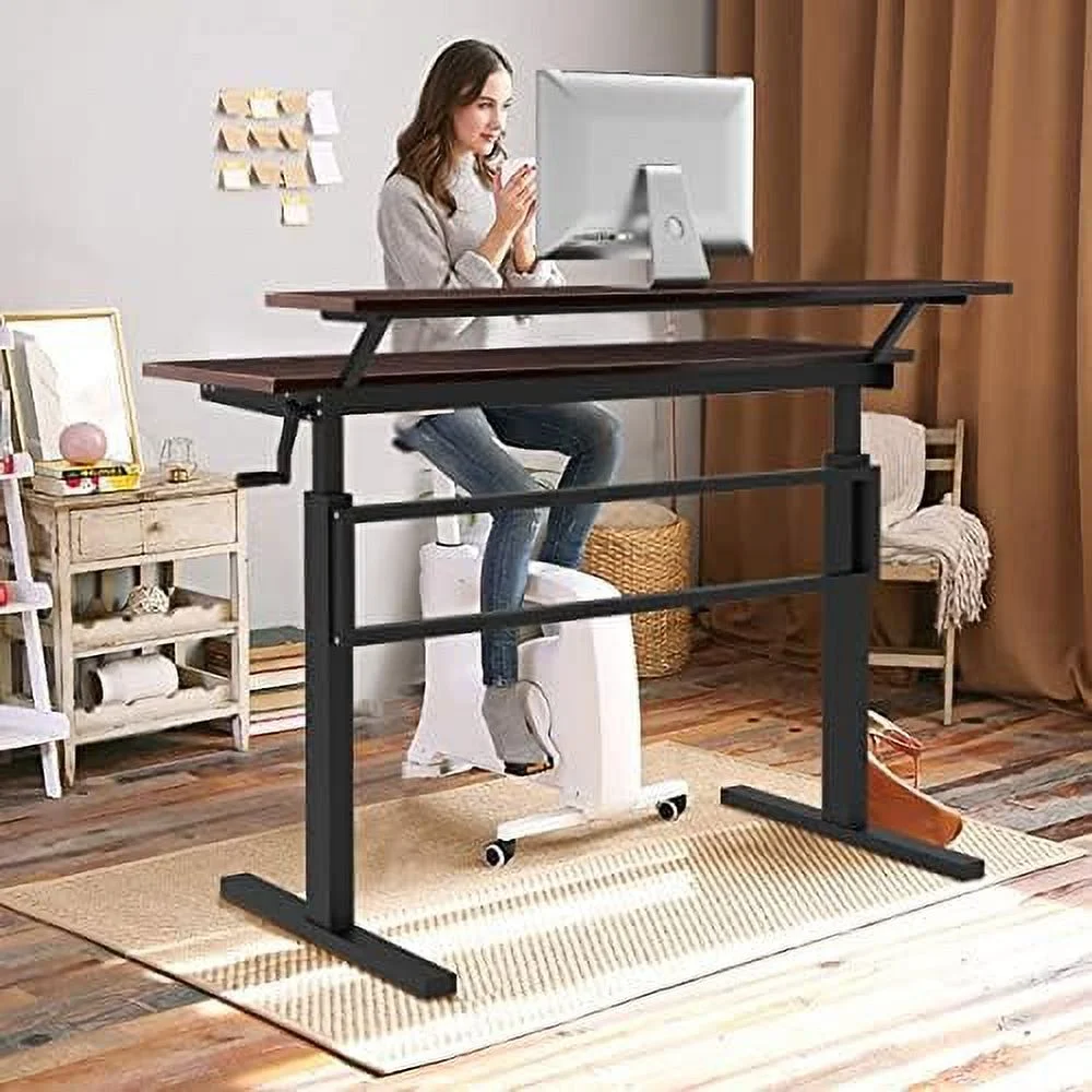 HJZBNONE Standing Desk  2-Tier Height Adjustable Sit to Standing Desk  Computer Desk Workstation with Monitor Stand &amp