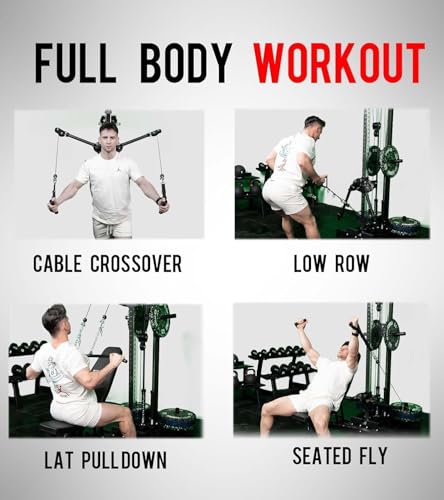 Eonfit Cable Machine for Home Gym, LAT Pulldown Cable Crossover Machine Workout Station Pulley System Tower with Leg Holder, LAT Bar