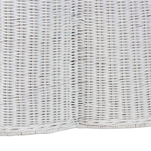 bali & pari Palm Scalloped Rattan Coffee Table - Handwoven Wicker Round Accent Table for Living Room Patio or Sunroom, Coastal Boho Style, White