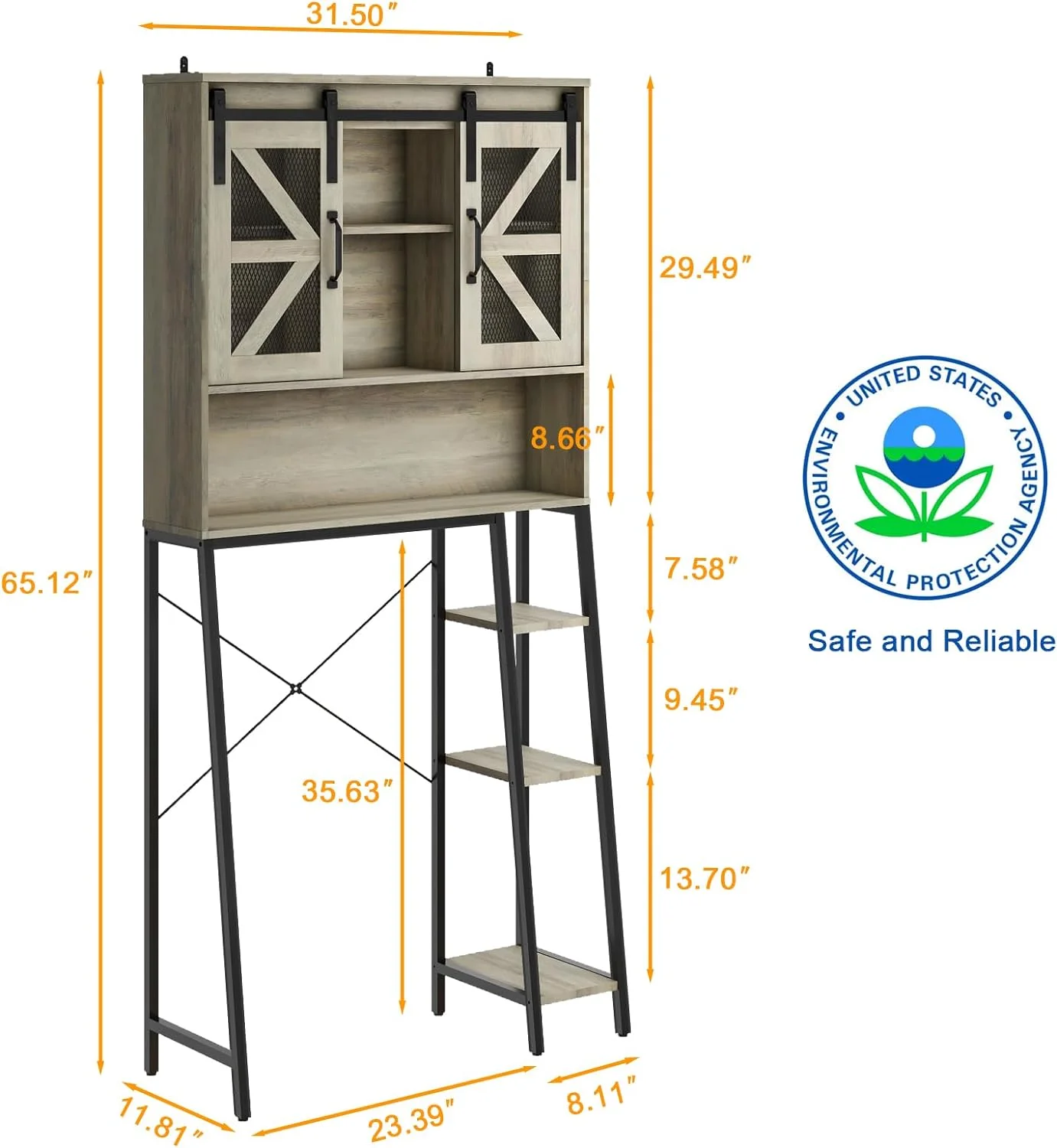 Over The Toilet Storage Cabinet, Farmhouse Storage Cabinet Over Toilet with Sliding Barn Door，Home Space-Saving Toilet Rack, for Bathroom, Restroom