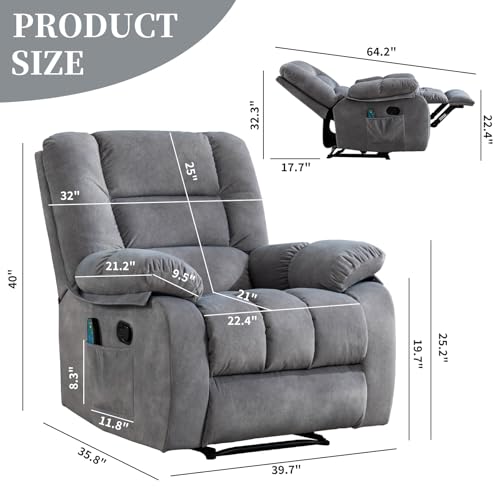 Massage Recliner Chair with Heat and Massage, Soft Fabric Ergonomic Manual Reclining Chairs