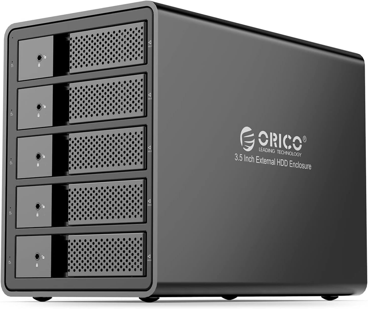 ORICO 5 Bay External Hard Drive Enclosure USB 3.0 3.5 inch Chia Support 80TB (5 x 16TB) Aluminum Alloy HDD Enclosure with Fan / 150W Disk Data
