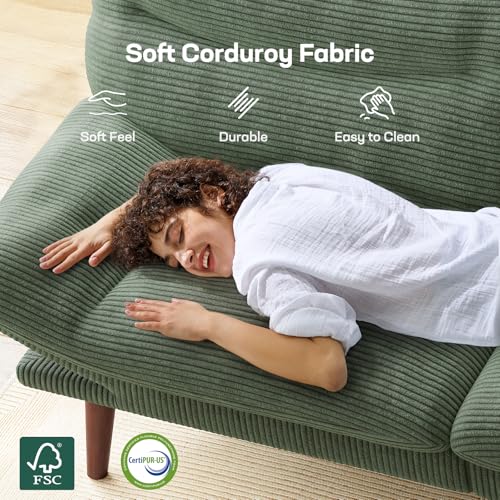 Marsail Futon Sofa Bed, Futon Couch with Adjustable Backrest & Armrests, Convertible Small Sleeper Sofa Bed for Small Apartments, Study Room, Office