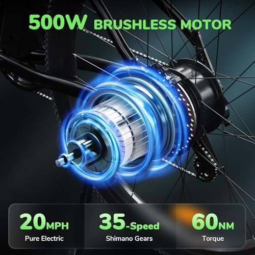 isinwheel M10 Electric Bike Adult 500W, 26" Commuting Electric Mountain Bike 20MPH Max Range 55+ Miles, Professional 35-Speed, Removable Battery