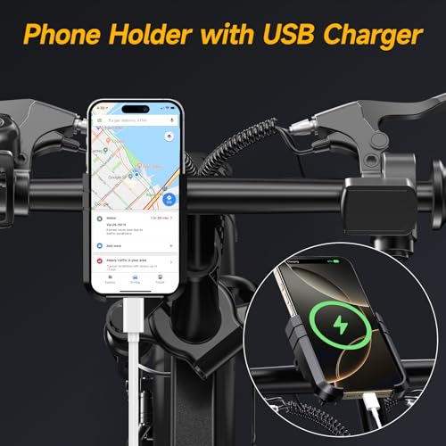 Folding Electric Bike for Adults, 20MPH Dual-Seat Ebike, MAX 45 Miles Range (PAS Mode) 499Wh Removable Battery, 9 Shocks Full Suspension, USB Charger