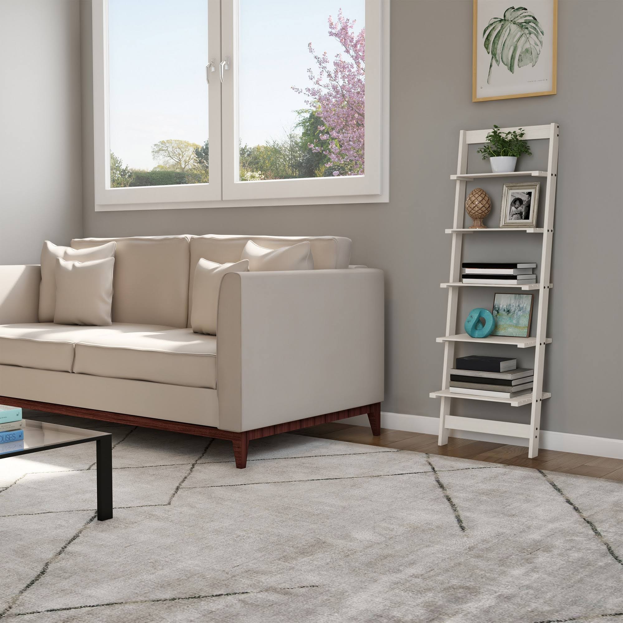 Hastings Home 5-Tier Ladder-Style Bookcase, White