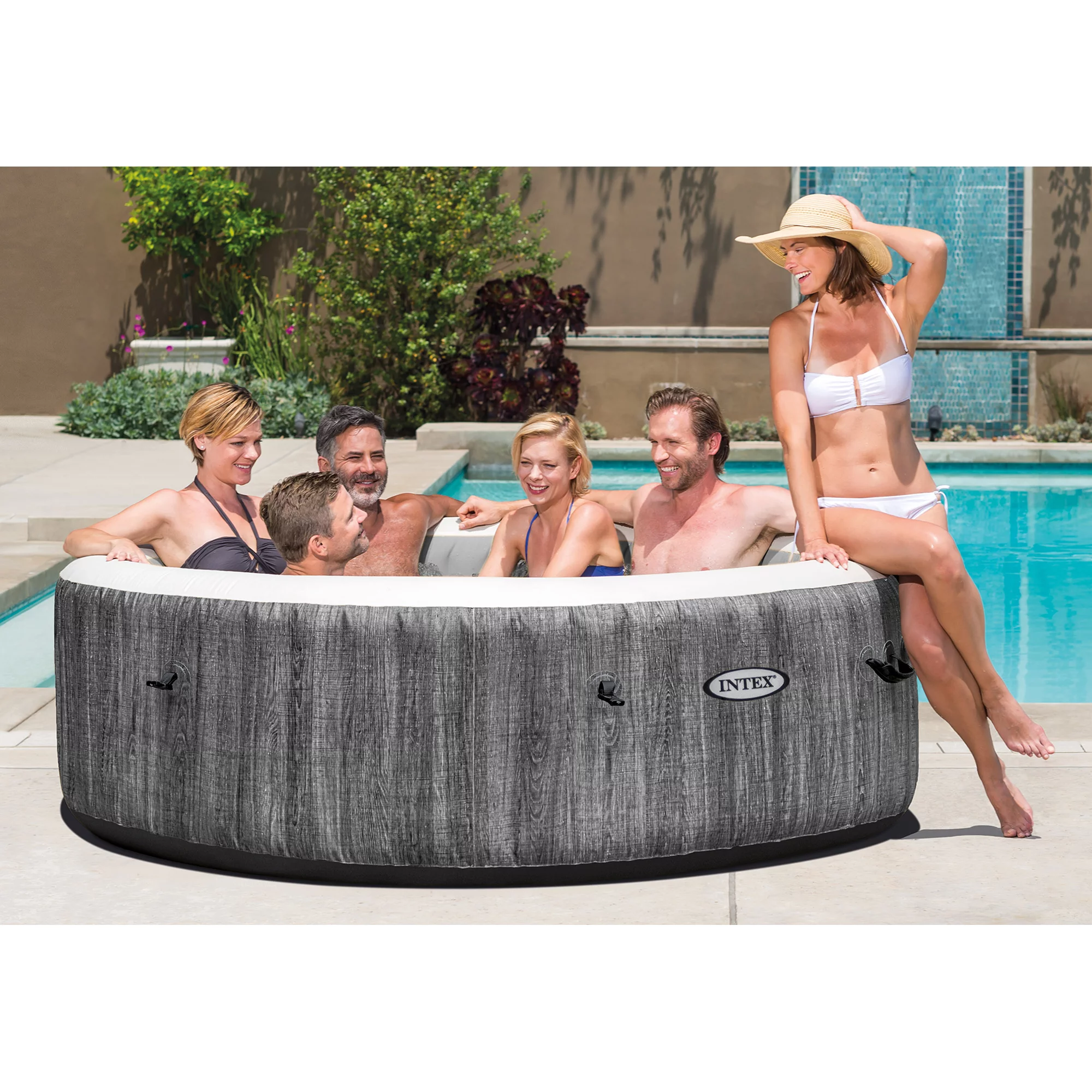 Intex PureSpa Plus 6 Person Inflatable Hot Tub Bubble Jet Spa, 85 x 28, Greywood