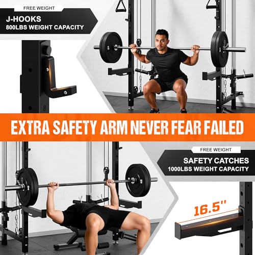 WM3-V4 Folding Squat Rack, Wall Mounted Power Rack with Dual Independent Pulley System