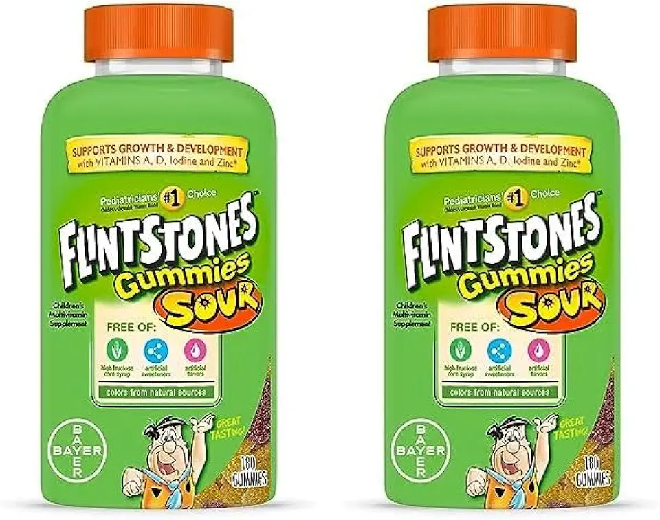 Flintstones Sour Gummies Kids Vitamins, Gummy Multivitamin for Kids with Vitamins A, B6, B12, C, D & more, 180ct (Pack of 2) - Kansas Nuitrition