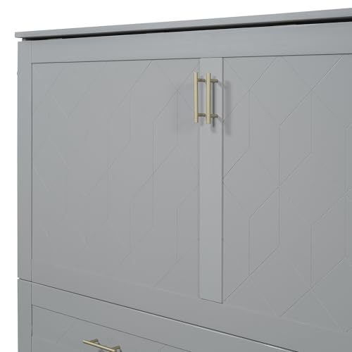 Harper & Bright Designs Queen Size Murphy Wall Bed, Chest Cube Cabinet With USB, Charging Station and Large Storage Drawer for Home Office