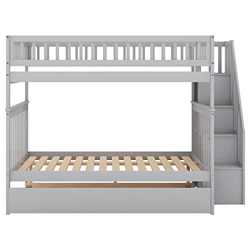 Harper & Bright Designs Twin Size Loft Bed with L-Shaped Desk and Stairs, Solid Wood Loft Bed Frame with Storage Drawers and Bookcase