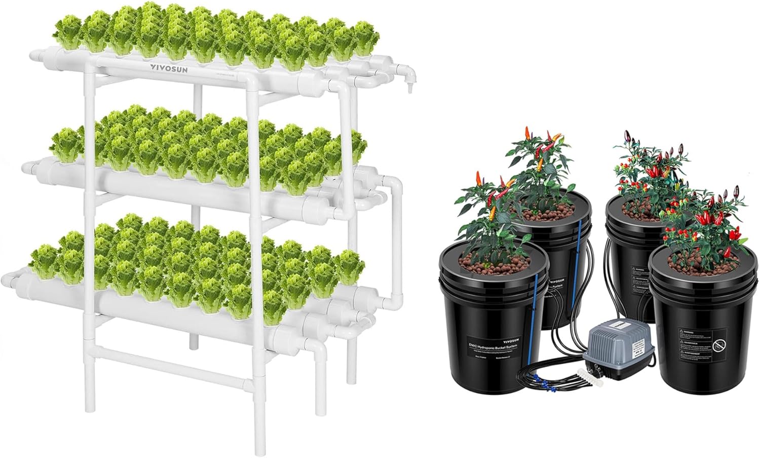 VIVOSUN DWC Hydroponics Grow System, 5-Gallon Deep Water Culture, and Hydroponics Growing System 108 Plant Sites