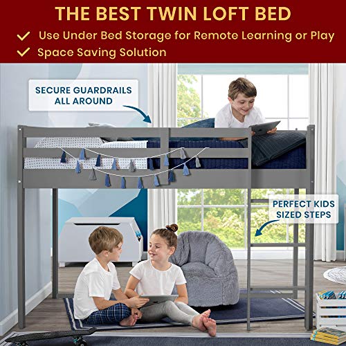 Delta Children Twin Loft Bed with Guardrail and Ladder (Coordinates with Loft Bed Tents Sold Separately), White