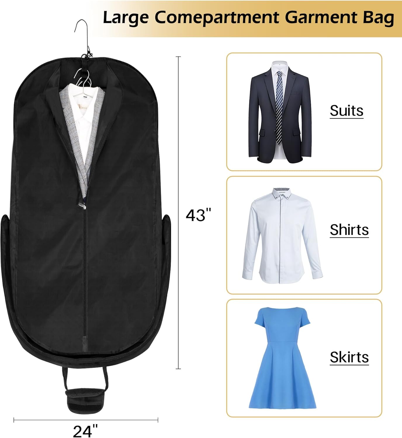 SLEEPING LAMB Carry On Garment Bag for Travel, 43’’ Heavy Duty Suit Bag for Men Travel with Metal Hook