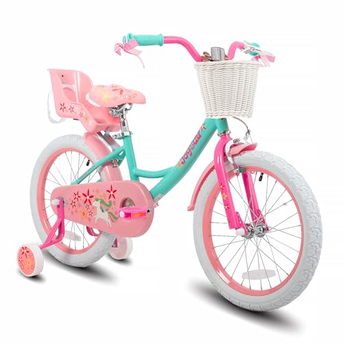 JOYSTAR Unicorn Kids Bike for Girls Ages 2-9 Years Old, 12 14 16 18 Inch Kids Bike with Training Wheels, Doll Seat, Streamers and Basket