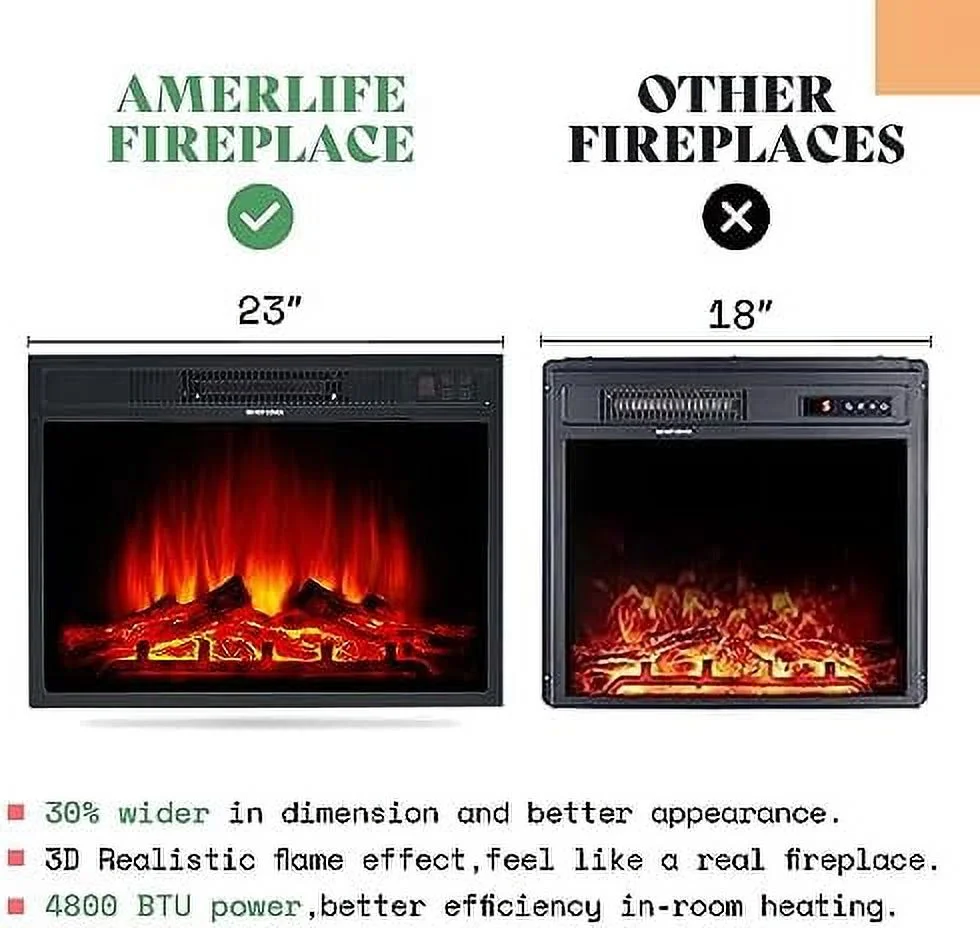 KHBIULIFE Fireplace TV Stand  Wood Texture Entertainment Center with 23''