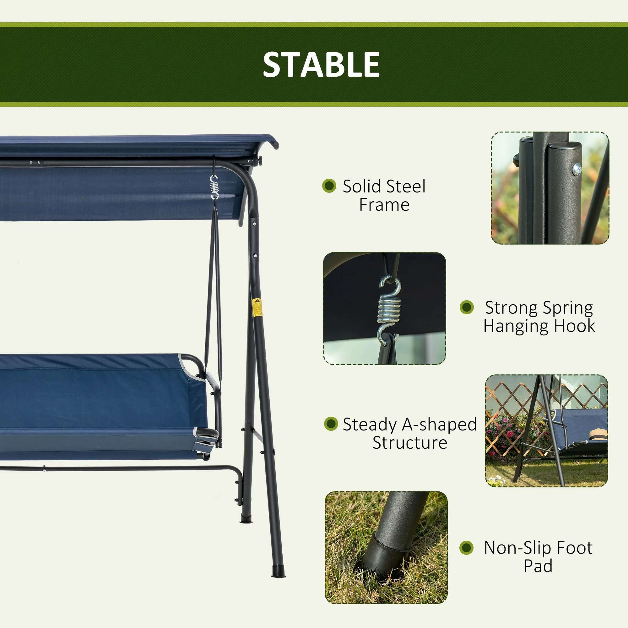 Outsunny Steel Porch Swing - Dark Blue